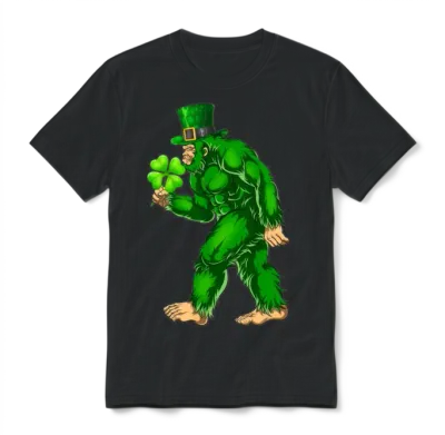 Vintage St Patricks Day Bigfoot Sasquatch Irish Unisex T-Shirt - Black