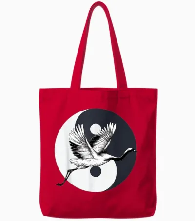 Tai Chi Crane Art Yin, Yang, Qi Gong, Chinesische Kraniche Kunstwerk Tote Bags - Red