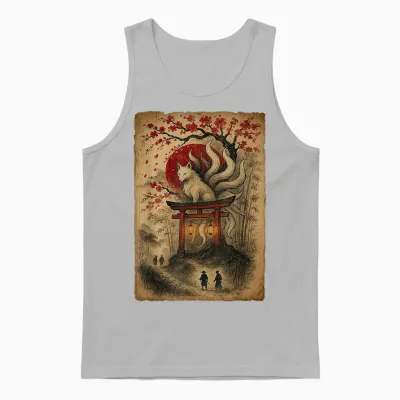 Japanischer Vintage-Fuchs Mit Kirschblüten Unisex Tank Top - Ash