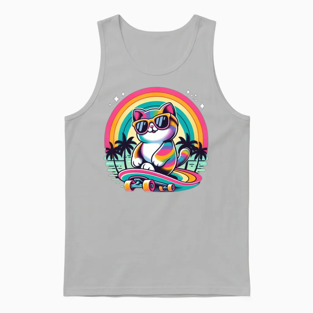 Retro Skateboard Cat Lovers Unisex Tank Top in Ash