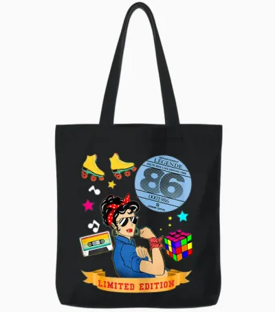 Anniversaire 1986 Vignette Auto Femme 39 Ans Légende Vintage Tote Bags - Black