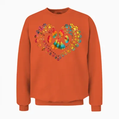 Tie Dye Love Dog Paw Print Heart Animal Lover Unisex Sweatshirt - Orange