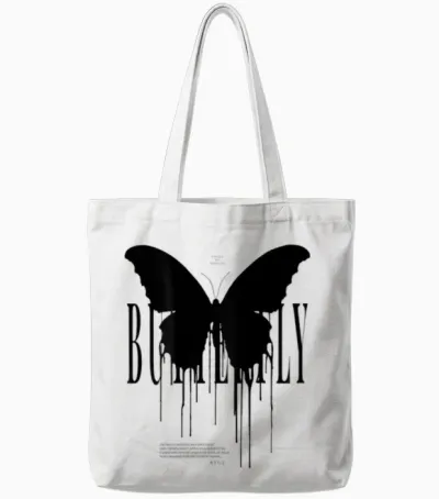 Y2k Hip Hop Backprint Streetwear Chaos Effect Butterfly T-Shirt, Gray Tote Bags - White