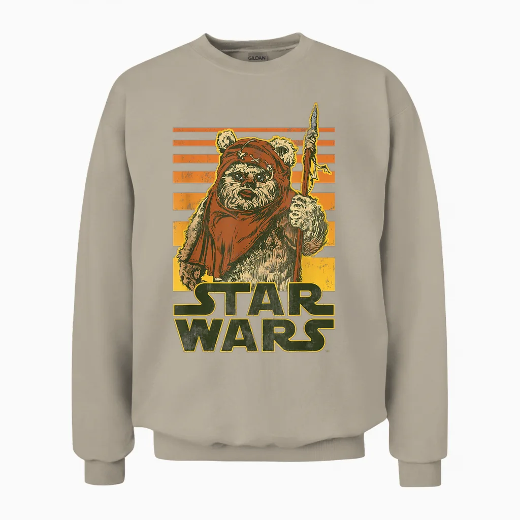 Star Wars Wicket, Retro-Ewok, Sonnenuntergang, Halbton Unisex Sweatshirt in Sand