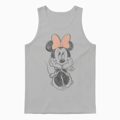 Disney Minnie Mouse Classic Sketch Cute Vintage Portrait T-Shirt, White Unisex Tank Top - Ash