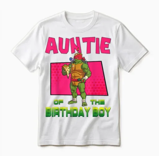 Mademark X Teenage Mutant Ninja Turtles - Raphael Auntie of the Birthday Boy Pizza Theme Party Unisex T-Shirt - White