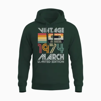 50th Birthday Vintage March 1974 Limited Edition Unisex Hoodie - Forest