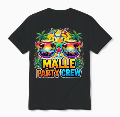 Malle Party Crew Mallorca Strand Urlaub Unisex T-Shirt - Black