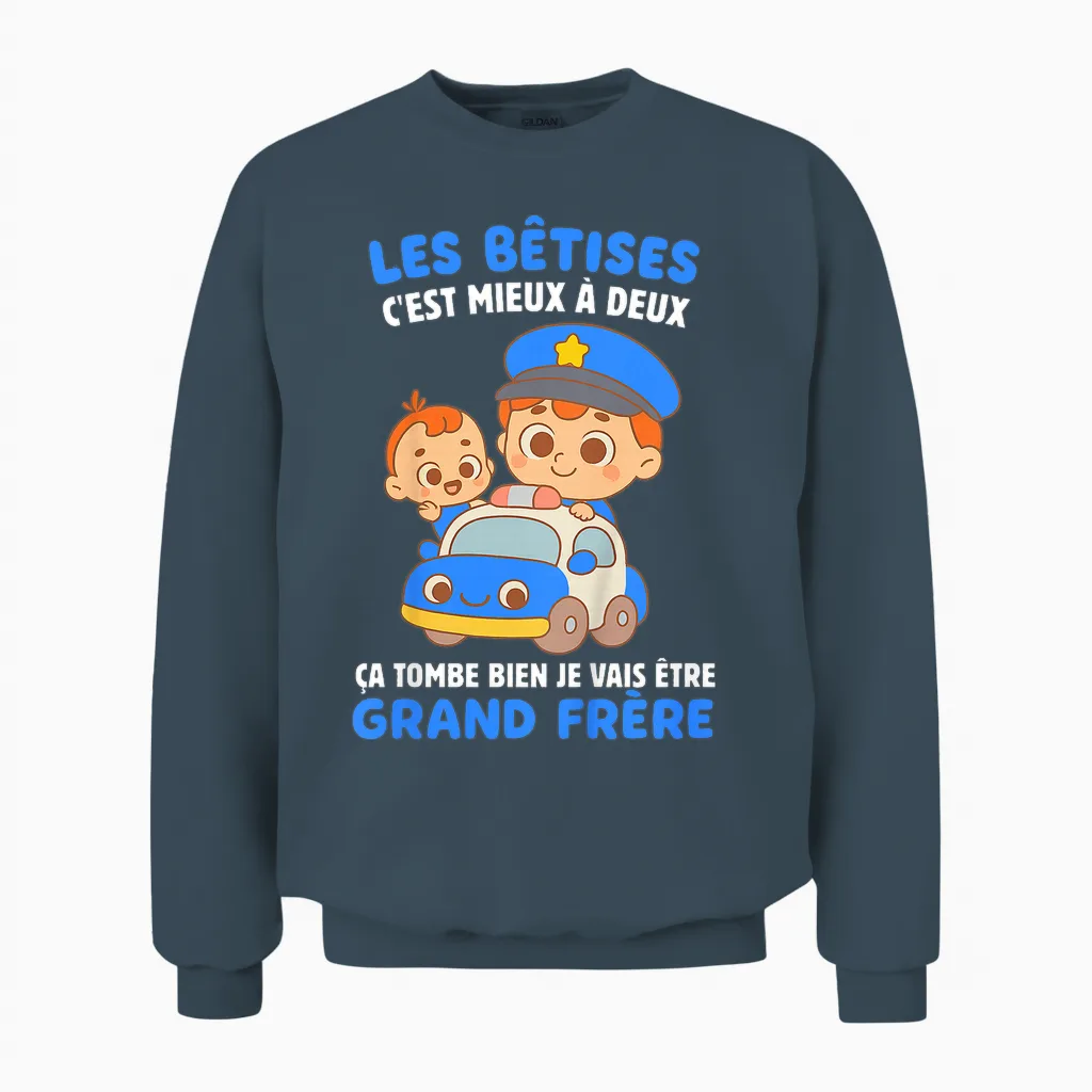 Enfant Je Vais être Grand Frère 2026 Garçon Futur Grand Frère Drole Unisex Sweatshirt in Dark Heather