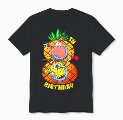 Mademark X Spongebob Squarepants - Spongebob Patrick 8th Birthday Pineapple Eighth Birthday Boy Unisex T-Shirt - Black