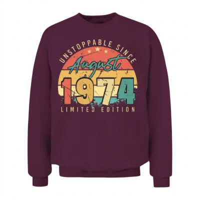 1974 August Retro Unisex Sweatshirt - Maroon