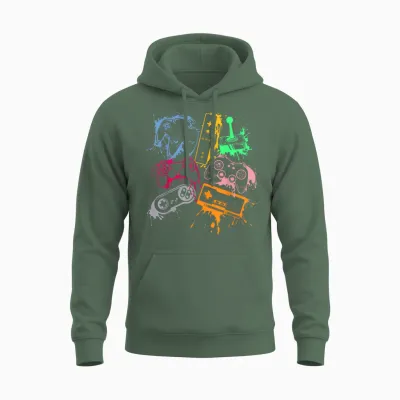 Video Game Console Controllers Retro 80's 90's Arcade Gamer Unisex Hoodie - Military Green