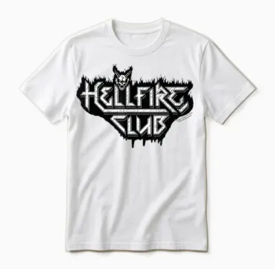 Stranger Things Hellfire Club Logo Black and White T-Shirt, Grey, S Unisex T-Shirt - White