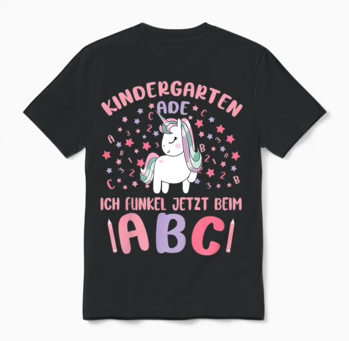 Kinder Bye Bye Kita Abgänger 2026 Mädchen Einhorn Absolventin Unisex T-Shirt in Black
