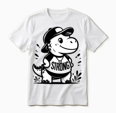Strong Dinosaur ( Black & White ) Unisex T-Shirt - White