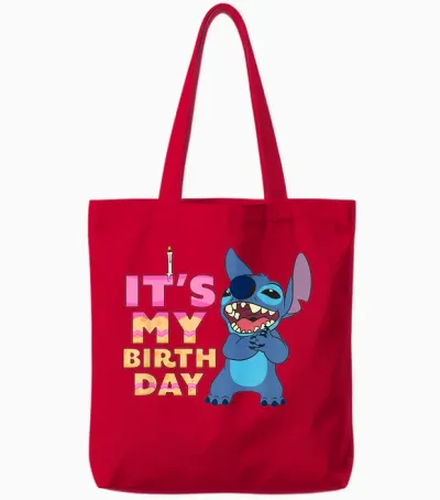 Disney Lilo & Stitch It's My Birthday Happy Retro Text Stack Tote Bags - Red
