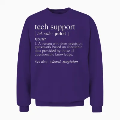 Tech Support Funny Cute Computer Nerd Gift T-Shirt - Black - Unisex - Short Sleeve - Small - Classic Fit - Cotton/polyester - Machine Wash Unisex Sweatshirt - Purple
