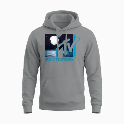 Mademark X Mtv - the Official Original Mtv Logo with Full Moon Above the City Unisex Hoodie - Sport Grey