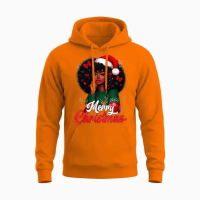 Black Girl Santa Hat Merry Christmas Pajama African American Unisex Hoodie - Safety Orange
