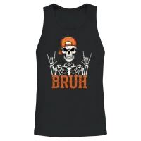 Bruh Skeleton Rock on Halloween Rocker Men Boys Unisex Tank Top - Black – 2