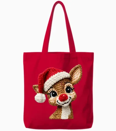 Cute Reindeer Rudolph Crochet Christmas Xmas Pajamas Holiday Tote Bags - Red