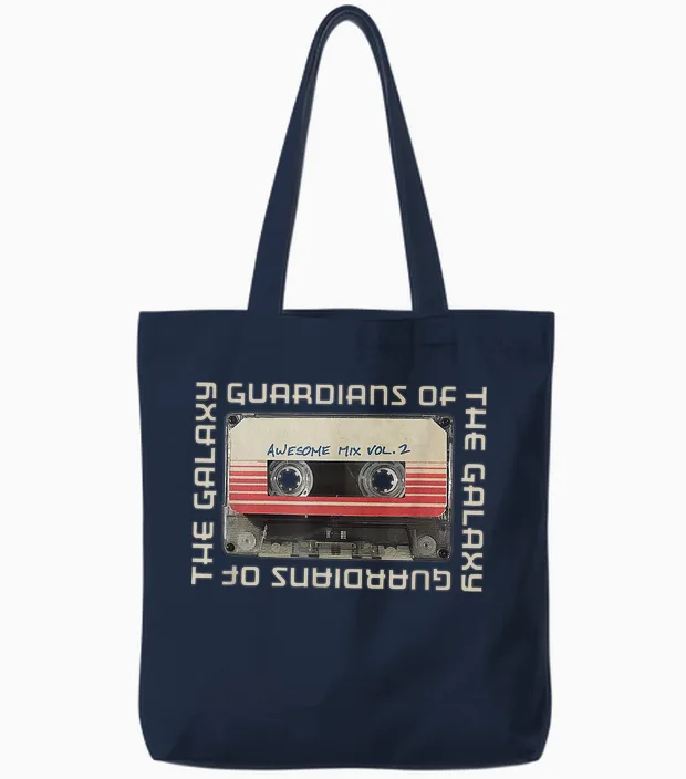 Guardians of the Galaxy Vol.2 Cassette T-Shirt, Black Tote Bags in Navy