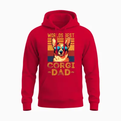 Corgi with Sunglasses Retro Unisex Hoodie - Red