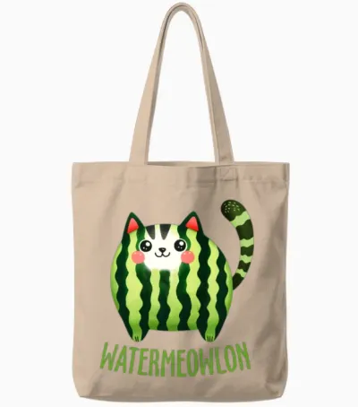 Funny Cat Watermelon Watermewlon Tote Bags - Natural