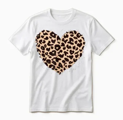 Cheetah Leopard Heart Girls Animal Print T-Shirt, Black Unisex T-Shirt - White