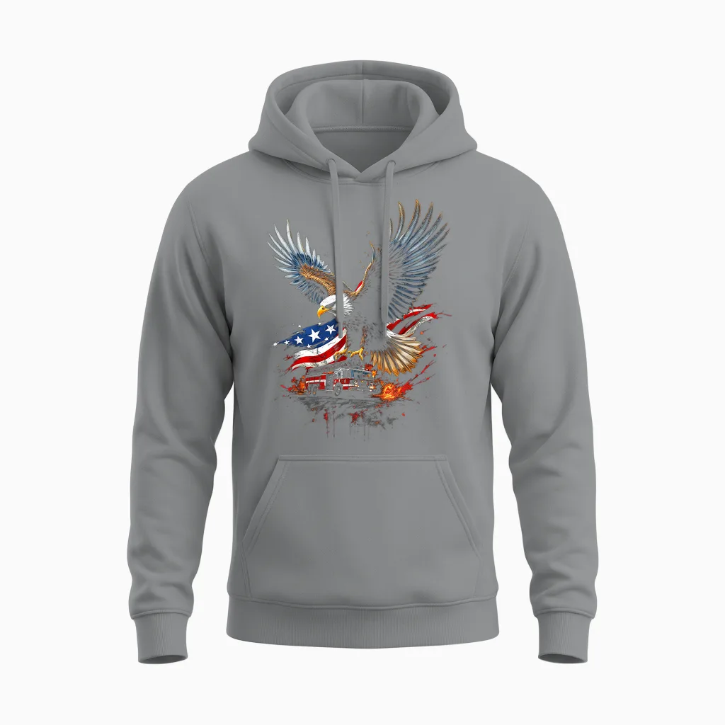 Camion De Pompier Aigle Patriotique Unisex Hoodie in Sport Grey