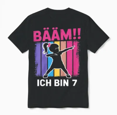 Bääm Ich Bin 7 Dabbing Mädchen 7. Geburtstag Unisex T-Shirt - Black
