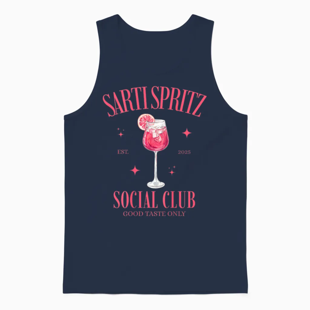 Sarti Spritz Social Club Team Pink Aperitif Backprint Unisex Tank Top in Navy