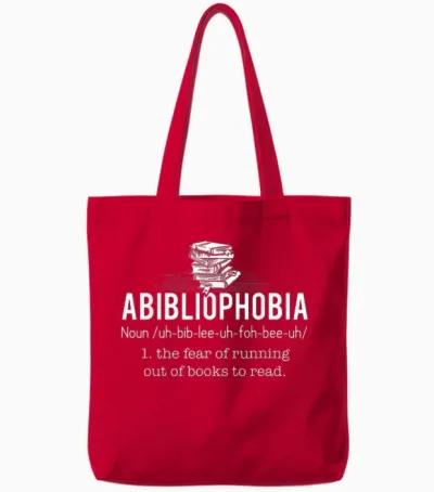 Abibliophobia - Funny Reading Bookworm Reader Gift Tote Bags - Red