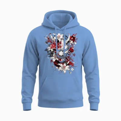 Heinze Design Japan Collection Anime Grunge Harajuku T-Shirt, Black, S, Half Sleeve, Unisex, Classic Fit, Anime Death Flower Oni Japanese Spider Lily Devil Unisex Hoodie - Carolina Blue