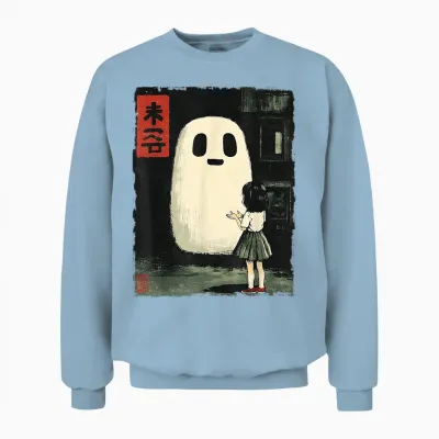 Japanisches Friendly Ghost Gruseliges Anime-T-Shirt Mit Halloween-Grafik Unisex Sweatshirt - Light Blue