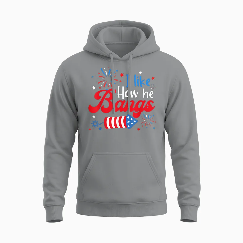 I Like How She Explodes Fireworks Funny Couple 4th of July Unisex Hoodie in Sport Grey