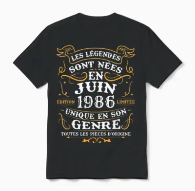 Vintage Cadeau D'anniversaire 40 Ans Nés En Juin 1986 Unisex T-Shirt - Black