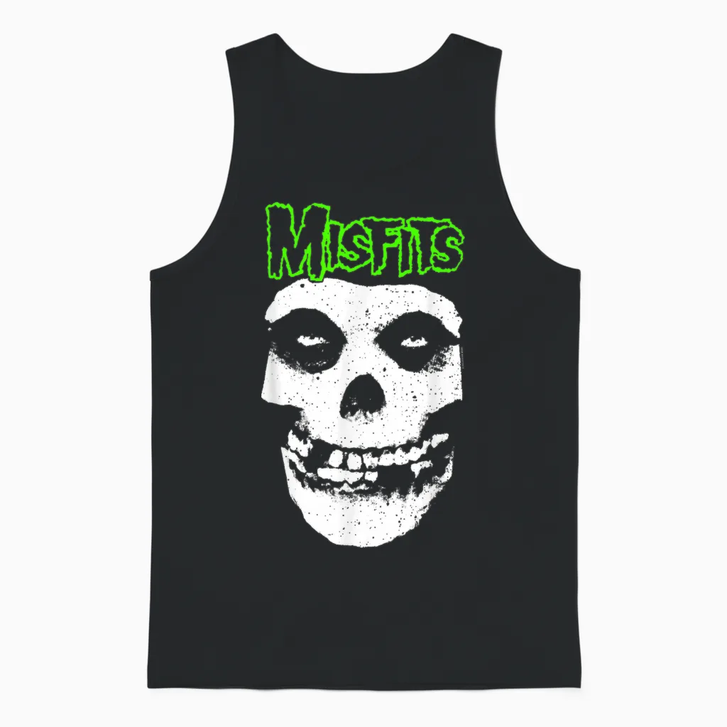 Misfits Green Skull Logo T-Shirt, Black Unisex Tank Top in Black