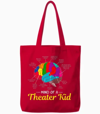 Mind of a Theater Kid Brain Musical Theatre Gift for Nerd Tote Bags - Red
