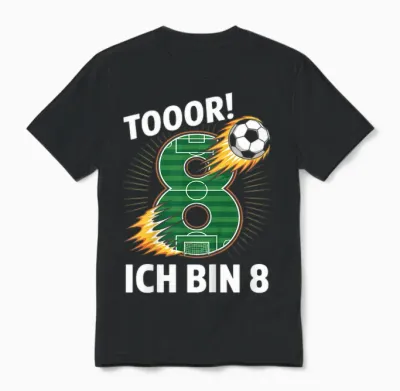 Children's Toor Ich Bin 8 8th Birthday Football Boy 8 Years Cool Unisex T-Shirt - Black