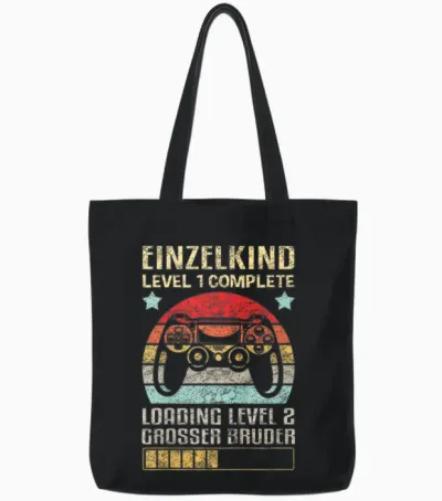 Einzelkind Level 1 Complete Loading Level 2 Grosser Bruder Tote Bags - Black