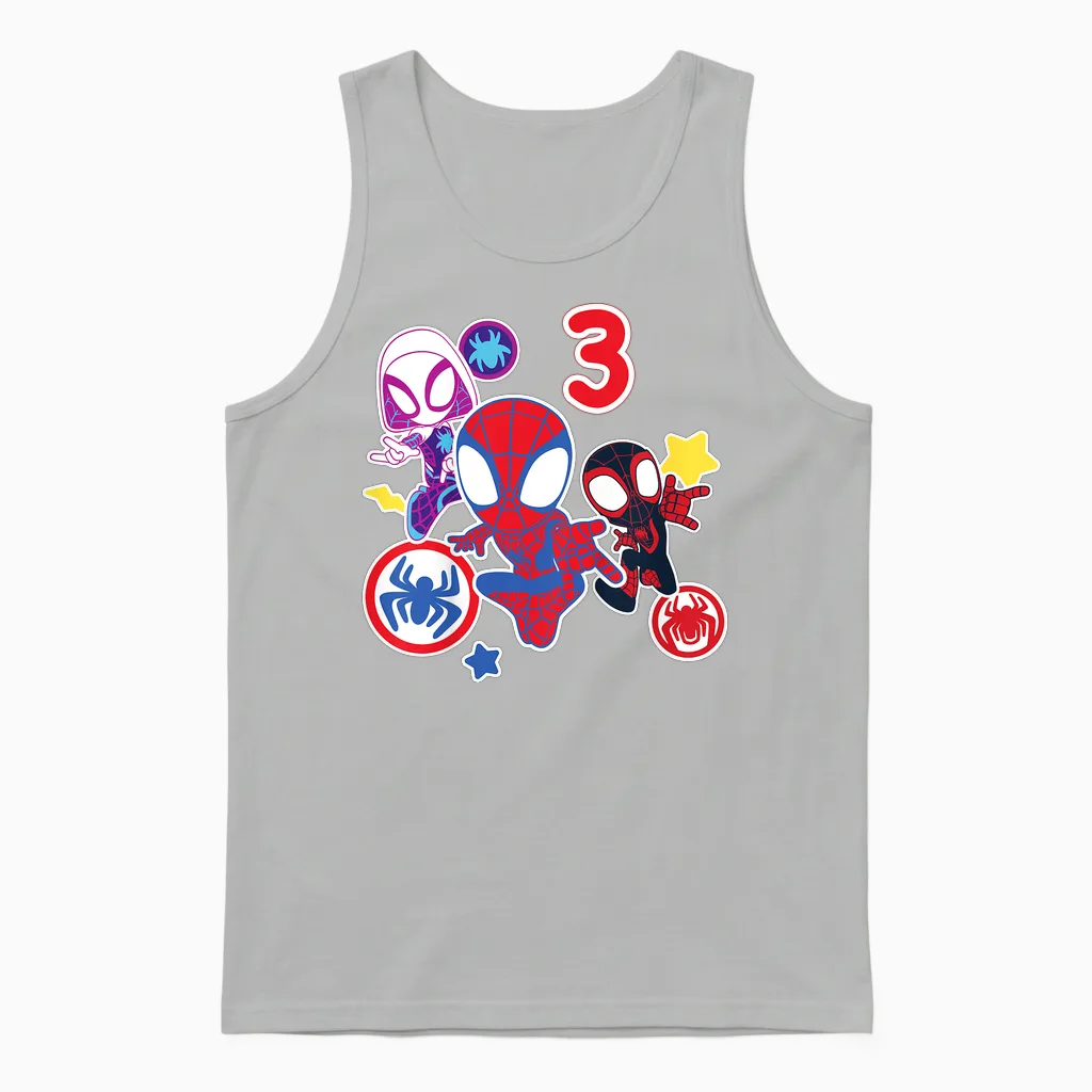 Kinder Marvel Spidey and His Amazing Friends 3 Year Old Birthday Unisex Tank Top in Ash