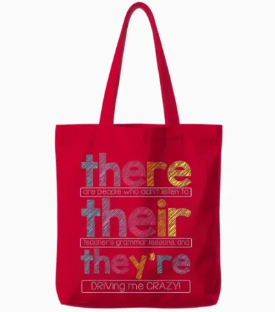 There Their They're English Grammar Teacher Funny Humor T-Shirt Small Tote Bags - Red
