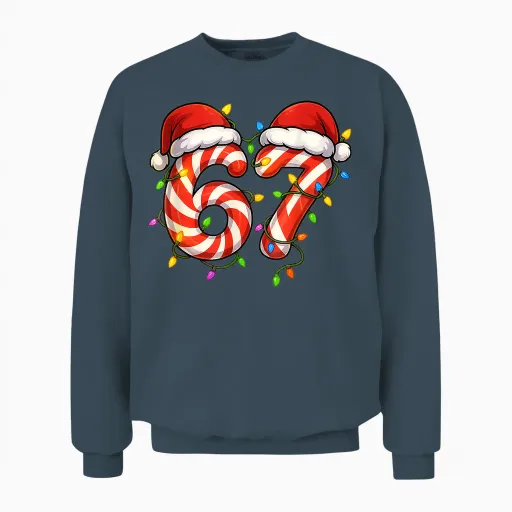 Viral 67 Candy Canes Santa Holiday Kids Humor Unisex Sweatshirt - Dark Heather