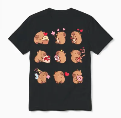 Super Cute Capybaras in Various Poses Capybara Unisex T-Shirt - Black