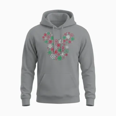 Disney Mickey Mouse Icon Holiday Snowflakes T-Shirt Small Unisex Hoodie - Sport Grey