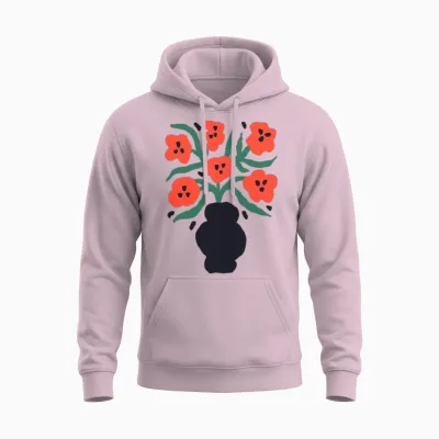 Vibrant Floral Vase Artwork Unisex Hoodie - Light Pink