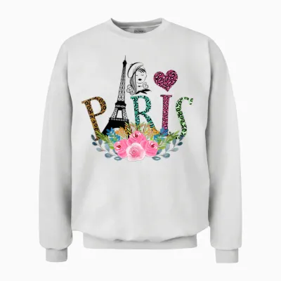Paris Eiffelturm Baskenmütze Mädchen Leopardenmuster Unisex Sweatshirt - White