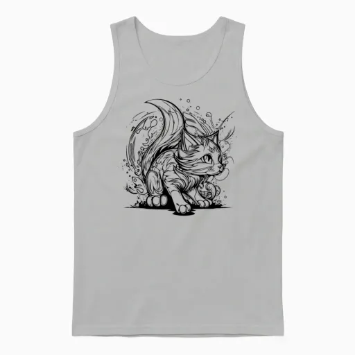 Cute Little Space Cat in Splash Style Unisex Tank Top in Ash