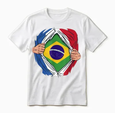 Super Hero Brazilian French Flag Brazil France Unisex T-Shirt - White